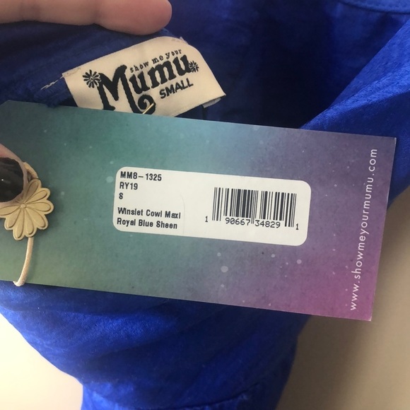 Show Me Your MuMu Royal Blue Sheen Winslet Cowl Spaghetti Strap Maxi Dress - Picture 2 of 8